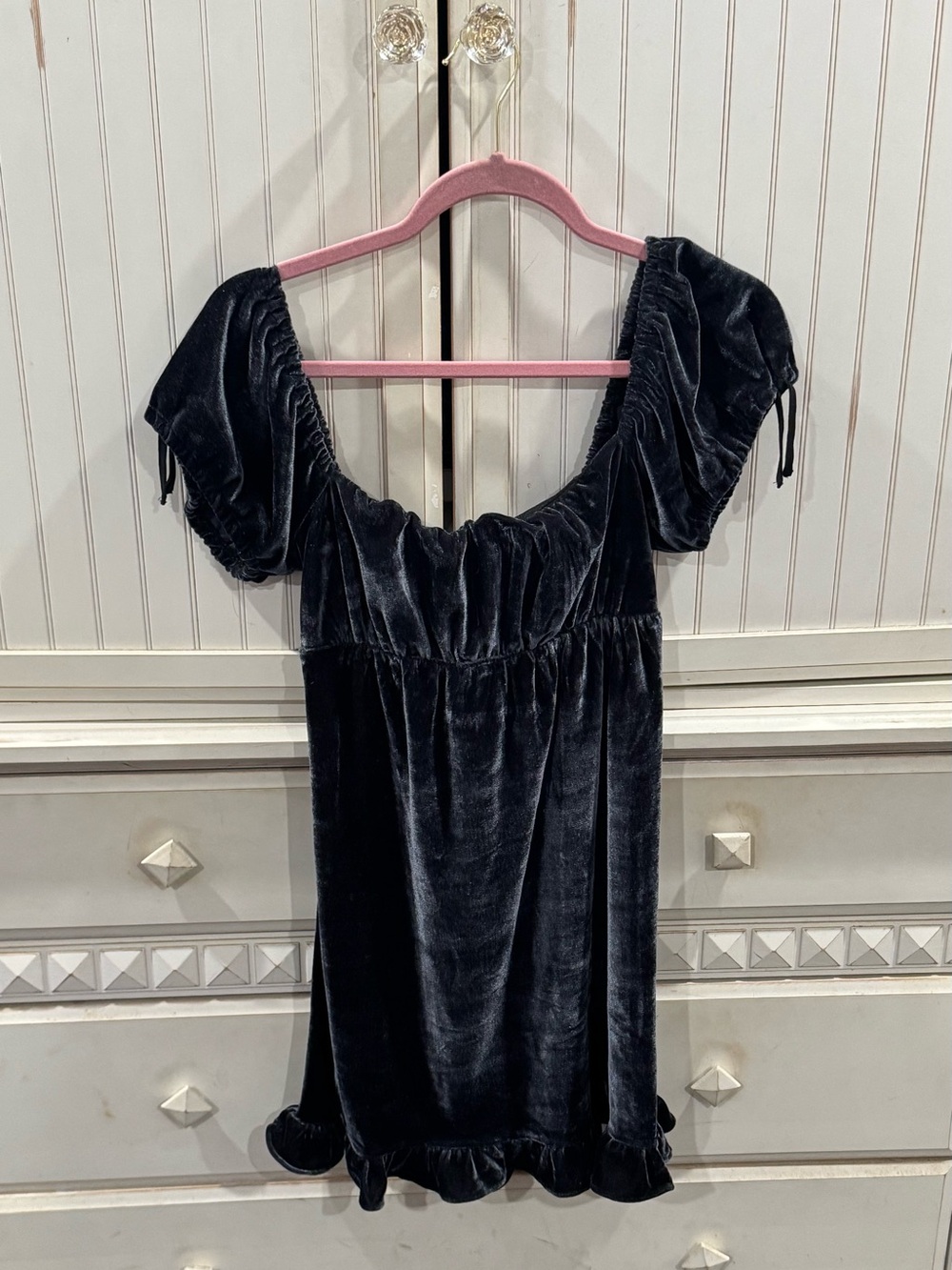 Black Velvet Short Dress with Puff Sleeves- Urban Outfitters
